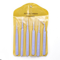 Lilac Stainless Steel Beading Tweezers Sets, Stainless Steel Color, Lilac, 11.7~12.5x0.9~1.05cm, Packaging Size: 13.7x12.6cm, 6pcs/set
