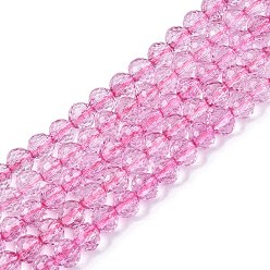 Ярко-Розовый Нити из окрашенного прозрачного стекла с эффектом кракелюра, круглые, граненый (96 граней), ярко-розовый, 5.5~6 мм, отверстие : 1~1.4 мм, около 71~74 шт / нитка, 14.37~14.57 дюйм (36.5~37 см)