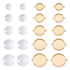 Golden DIY Connector Charm Making Kits, including 30Pcs Brass Connector Cabochon Settings and 30Pcs Transparent Glass Cabochons, Golden, 7.5~8x3mm