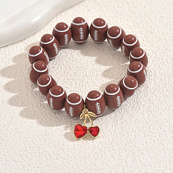 Вишня Браслеты с подвесками из нержавеющей стали в стиле панк, эластичные браслеты из акриловых бусин в стиле регби для женщин, вишня, внутренний диаметр: 2 дюйм (5 см) ~ 2-3/4 дюйм (7 см)