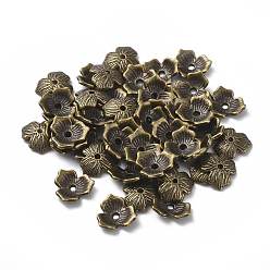 Antique Bronze Tibetan Style Beads, Lead Free and Cadmium Free, Caps, Antique Bronze Color, about 11mm in diameter, 2.5mm thick, hole: 1.5mm