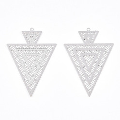 Платина Стойки обшивки латунь филигранные подвески, долговечный, треугольные, без никеля , платина, 42.5x29.5x0.4 мм, отверстие : 1~1.2 мм