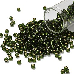 (37) Silver Lined Olivine Тохо 6/0 круглые бусины, японский бисер, (37) оливин с серебряной подкладкой, 4 мм, отверстие : 1.5 мм, Около 840 шт / 50 г