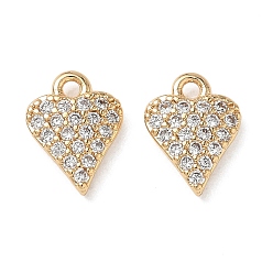 Real 18K Gold Plated Valentine's Day Brass Micro Pave Clear Cubic Zirconia Charms, Heart Charms, Nickel Free, Real 18K Gold Plated, 10.5x8x2mm, Hole: 1.2mm