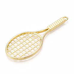 Золотой Стойки обшивки сплава большие кулоны, без свинца, без никеля и без кадмия, теннисная ракетка, золотые, 78x31x4 мм, отверстие : 3 мм