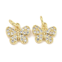 Настоящее золото 18K Латунь с подвесками из прозрачного фианита и переходными кольцами, бабочка, реальный 18 k позолоченный, 10x11x2 мм, отверстие : 3.4 мм
