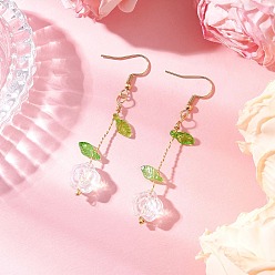 Прозрачный Цветок стекло болтаться серьги, с акриловой, золотые, прозрачные, 60x12 мм