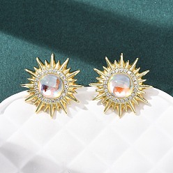 Настоящее золото 18K Серьги-гвоздики из прозрачного кубического циркония с микропаве из латуни., со стеклом, стойки покрытие, долговечный, без свинца и без кадмия, реальный 18 k позолоченный, 21 мм