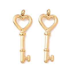 Golden 304 Stainless Steel Pendants, PVD Vacuum Plating, Key, Golden, 31x11x4mm, Hole: 2.4mm