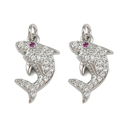 Платина Латунные микро проложить кубического циркония подвески, стойки покрытие, акула, без свинца и без кадмия, долговечный, с целью перехода в кольце, платина, 16x10x3 мм, отверстие : 1.6 мм