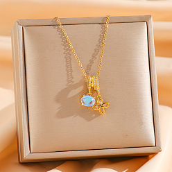 Цветок Простой стиль 304 ожерелья с подвесками из нержавеющей стали и кубическими цирконами, золотые, цветок, 15.75 дюйм (40 см)