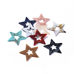 Mixed Color Acrylic Links, Imitation Gemstone Style, Star, Mixed Color, 42.5x44.5x2.5mm, Hole: 2mm, about 235pcs/500g