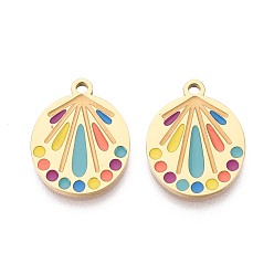 Настоящее золото 18K Ионное покрытие (ip) 316l подвески из хирургической нержавеющей стали, без никеля , с эмалью, овальный шарм, реальный 18 k позолоченный, 20x15.5x1.2 мм, отверстие : 1.8 мм