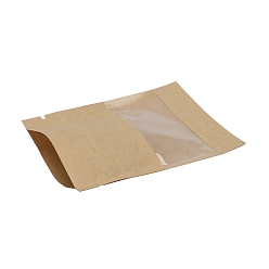 Camel Kraft Paper Open Top Zip Lock Bags, Food Storage Bags, Sealable Pouches, for Storage Packaging, with Tear Notches, Rectangle, Camel, 9.1x7x0.15cm, Inner Measure: 6cm, Window: 7x3cm, Unilateral Thickness: 4.7 Mil(0.12mm)