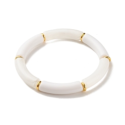 Белый Двухцветный акриловый изогнутый эластичный браслет из бисера, массивный браслет для женщин, белые, внутренний диаметр: 2-1/8 дюйм (5.5 см)