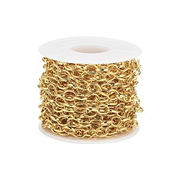 Real 18K Gold Plated Brass Cable Chains, Soldered, with Spool, Flat Oval, Long-Lasting Plated, Real 18K Gold Plated, 8x6x1.1mm, about 16.4 Feet(5m)/roll