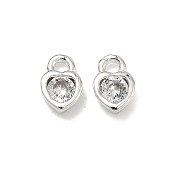 Серебро Латунные микропаве прозрачные кубические циркониевые подвески, сердце прелести, долговечный, стойки покрытие, серебряные, 7x4.5x2 мм, отверстие : 1 мм