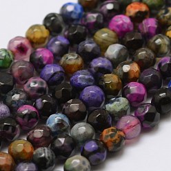 Colorful Faceted Natural Fire Crackle Agate Beads Strands, Round, Dyed & Heated, Colorful, 4mm, Hole: 0.8mm, about 90~92pcs/strand, 14 inch(35.6cm)