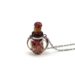 Кокосово-Коричневый Светящееся сердце, ожерелья в виде флакона духов лэмпворк, с цепями из нержавеющей стали, кокосового коричневый, 23.62 дюйм (60 см), Кулон : 21x23 мм, емкость: 0.5 мл (0.02 жидких унций)
