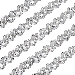 Cristal 1 apliques de diamantes de imitación de aleación de flores de jardín, Parches de hierro para vestido de novia, cinturón, disfraz, accesorios cheongsam, cristal, 16~23x5.5 mm