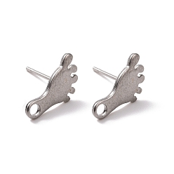 Stainless Steel Color Non-Tarnish 201 Stainless Steel Stud Earring Findings, with Horizontal Loop and 316 Stainless Steel Pin, Foot Print, Stainless Steel Color, 13x7.5mm, Hole: 1.8mm, Pin: 0.7mm