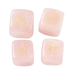 Розовый Кварц 4шт 4 стили натуральный розовый кварц дисплей украшения, фигурка для украшения дома, энергетический камень рейки для исцеления, куб с символами воздуха, пожар, элементы воды и почвы, 15.5x15x15 мм, 1 шт / стиль