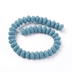 Sky Blue Natural Lava Rock Beads Strands, Dyed, Rondelle, Sky Blue, 9x5~5.5mm, Hole: 2mm, about 37 pcs/Strand, 7.87 inch(20cm)