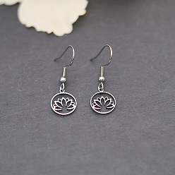 Нержавеющая Сталь Цвет 201 из нержавеющей стали болтаться серьги, цветок лотоса, цвет нержавеющей стали, 30x10 мм