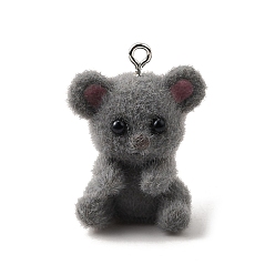 Серый Подвески из непрозрачной смолы, коала прелести, с железной платиной петлей, серые, 29.5x22.5x15.5 мм, отверстие : 2 мм