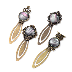 Antique Bronze Tibetan Style Iron Bookmarks, with Resin Cabochons, Antique Bronze, 83x28.5x6mm