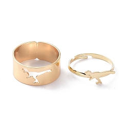 Golden Alloy Adjustable Rings Set, Couple Rings, Dinosaur, Golden, 2~9mm, Inner Diameter: 17~18mm, 2pcs/set