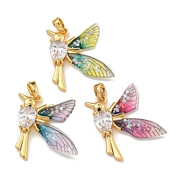 (52) Непрозрачная лаванда Латунь стекло горный хрусталь подвески, со смолой обри, долговечный, реальный 18 k позолоченный, дятел, разноцветные, 23.5x21x4.5 мм, отверстие : 2.5x3.5 мм