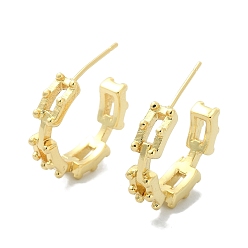 Настоящее золото 18K Серьги-гвоздики из латуни с полым прямоугольным покрытием, полукруглые серьги для женщин, без свинца и без кадмия, реальный 18 k позолоченный, 20.5x5 мм