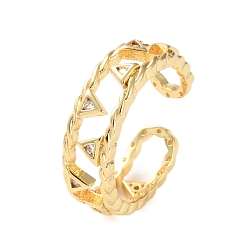 Прозрачный Открытые манжеты из латуни с микро-паве и кубическим цирконием для женщин, без свинца и без кадмия, долговечный, реальный 18 k позолоченный, треугольные, прозрачные, регулируемый, 7 мм