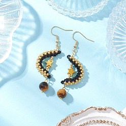 Золотистый Болтающие серьги из стекла, луна, золотые, золотые, 62.5x17.5 мм