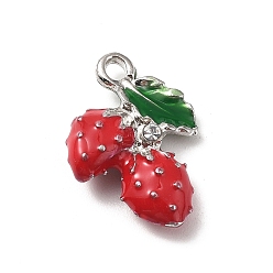Клубника Подвески из эмали и сплава, фруктовое очарование, без свинца и без кадмия, платина, клубника, 18.5x13x4.5 мм, отверстие : 1.8 мм