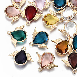 (52) Непрозрачная лаванда Граненые подвески стекла, с элементами из экологически чистого сплава, без кадмия, без никеля и без свинца, ангел, золотой свет, разноцветные, 18x22x4.5 мм, отверстие : 1.6 мм