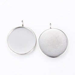 Stainless Steel Color 304 Stainless Steel Pendant Cabochon Settings, Plain Edge Bezel Cups, Flat Round, Stainless Steel Color, Tray: 12mm, 18x14x2mm, Hole: 2mm
