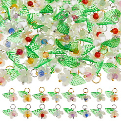 (52) Непрозрачная лаванда 64 шт 16 стили натуральные смешанные драгоценные камни цветы подвески, с имитацией жемчуга из АБС-пластика и акриловыми листьями, смешанные окрашенные и неокрашенные, разноцветные, 15 мм, отверстие : 4.5 мм, 4 шт / стиль