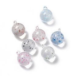 Mixed Color Transparent Acrylic Sphere Pendants, with Dried Flower, Round Charms, Mixed Color, 20x16mm, Hole: 1.8mm, 200pcs/500g