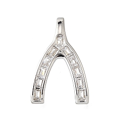 Платина Латунные микро проложить кубического циркония подвески, подвески в виде вилочки, долговечный, без свинца и без кадмия, стойки покрытие, платина, 18x11.5x4.5 мм, отверстие : 3.5x2 мм