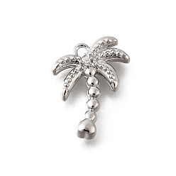 Платинированный Латунные микропаве прозрачные подвески с фианитом, без кадмия, без никеля и без свинца, кокосовая пальма, Реальная платина, 15x12x2.5 мм, отверстие : 1.4 мм