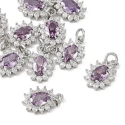 Lilac SHEGRACE Brass Micro Pave Cubic Zirconia Pendants, Cadmium Free & Nickel Free & Lead Free, Flower Charms, Platinum, Lilac, 12x8x3mm, Jump Ring: 4x1mm, Inner Diameter: 2mm