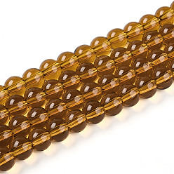 Темно-Золотистый Прозрачные стеклянные бусины, круглые, темные золотарник, 6~6.5 мм, отверстие : 1 мм, около 71~72 шт / нитка, 14.96~15.16'' (38~38.5 см)