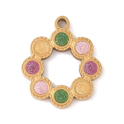 Разноцветный Ионное покрытие (ip) 304 подвески из нержавеющей стали, с блестящей эмалью, кольцо очарование, золотые, красочный, 16.5x14x2 мм, отверстие : 1.4 мм