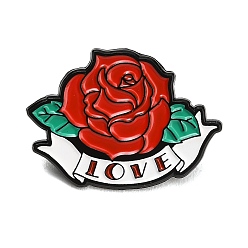 Красный Готические эмалированные значки, булавки для лацканов из сплава для одежды рюкзака, роза и любовь, чёрные, красные, 22.5x30.5 мм