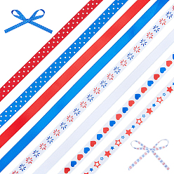 Mixed Shapes 8Rolls 8 Styles Independence Day Polyester Ribbon, for Gift Packaging, Mixed Shapes, 3/8 inch(9.5mm), about 4.92 Yards(4.5m)/roll, 1roll/style