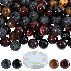 Смешанные камни Наборы для изготовления браслетов из натуральных круглых бусин черного оникса, лавового камня и тигрового глаза своими руками., 8 мм, отверстие : 1 мм