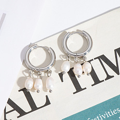 Платина Модные 304 серьги-люстры из нержавеющей стали в форме риса, с имитацией жемчуга, платина, 12.1x3.1 мм