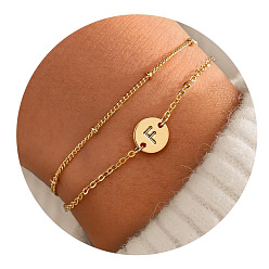 Letter F 201 из нержавеющей стали браслеты многожильных, плоские круглые браслеты с буквенными звеньями для женщин, золотые, Буква F, 6-3/4 дюйм (17 см)